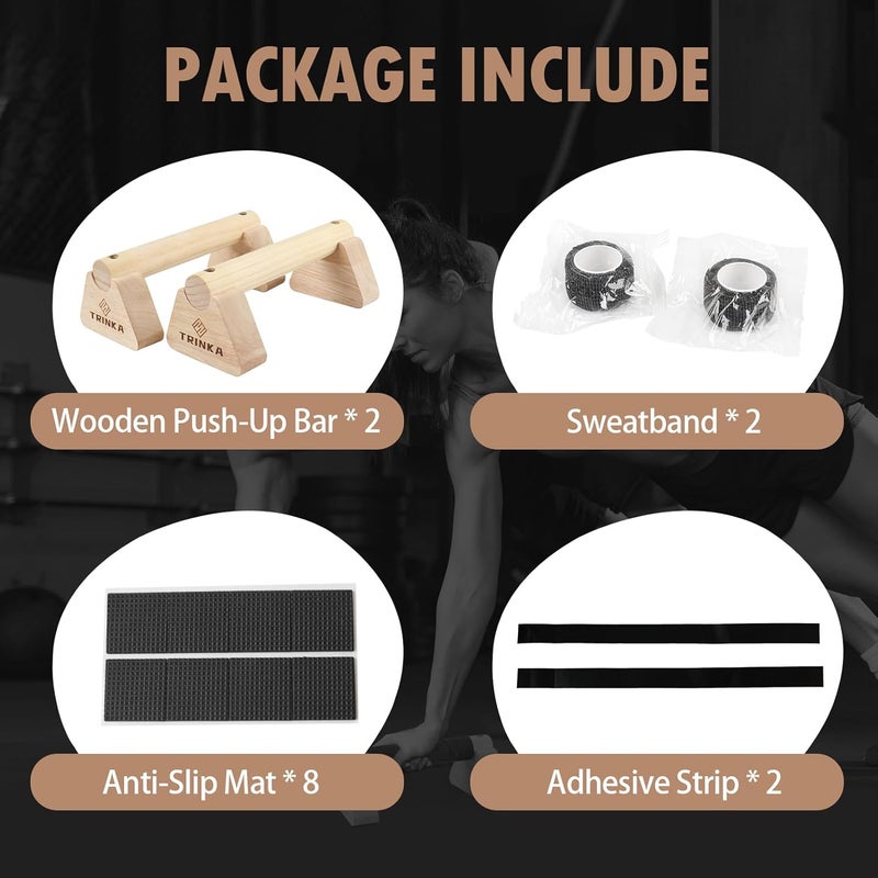 TRINKA Wooden Parallettes Push Up Bars, 2 PCS Wood Calisthenics Bars with Non-Slip Base, Pushup Handles for Floor Home Fitness, Workout Equipment for Men and Women Strength Training - Image 4